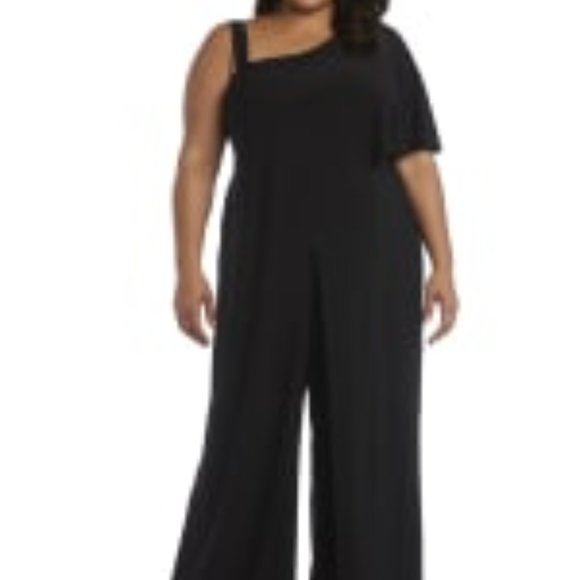 R M Richards Plus Size One-Shoulder Jumpsuit Navy - Picture 1 of 2